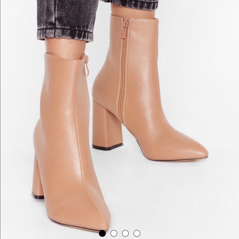 Nasty Gal Faux Leather Pointed Toe Heeled Boots (New)